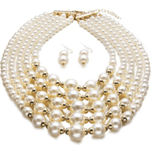 Radiant Pearl Choker Necklace with Earrings