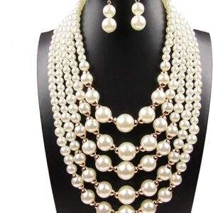 Radiant Pearl Choker Necklace with Earrings